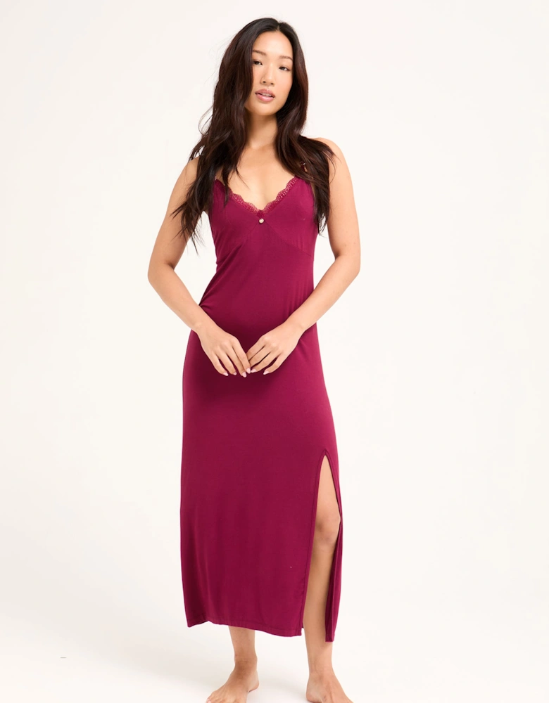Bamboo Lace Midaxi Chemise in Bordeaux