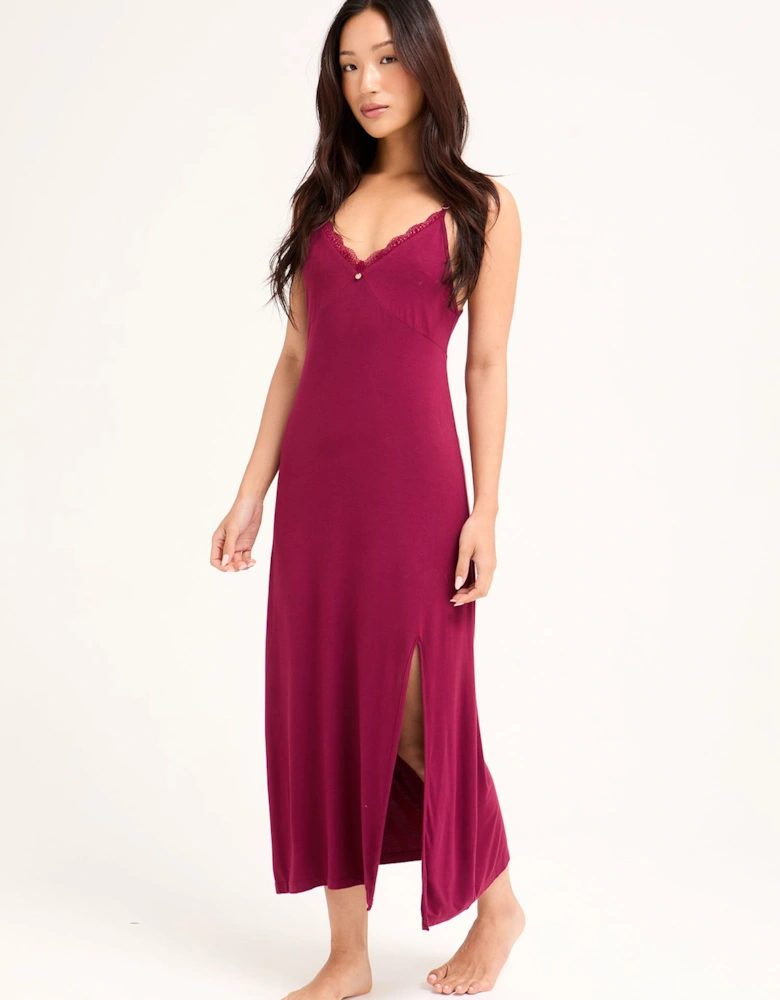 Bamboo Lace Midaxi Chemise in Bordeaux