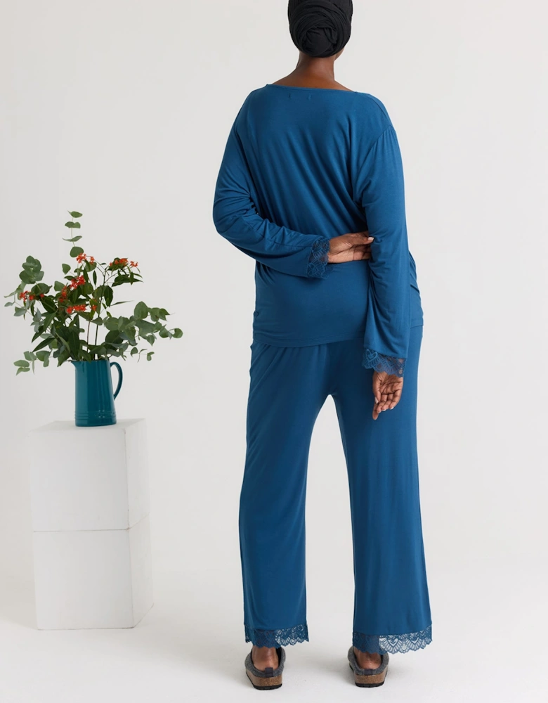Bamboo Lace V-Neck Pyjama Set in Teal
