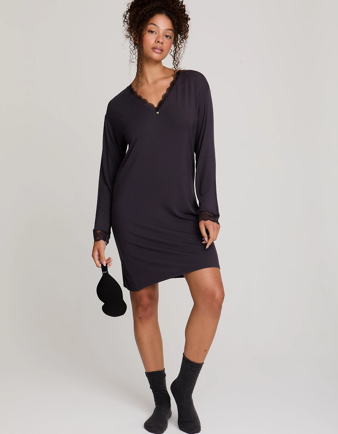 Bamboo Lace Nightdress in Raven, 6 of 5
