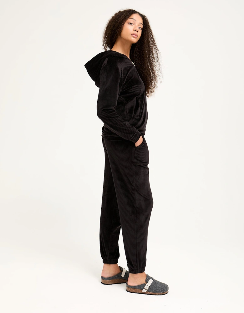 Velour Hoody Jogger Set in Black