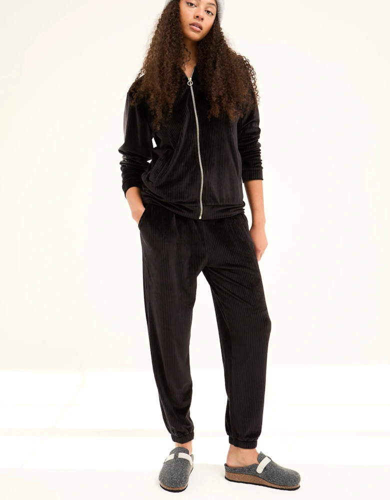 Velour Hoody Jogger Set in Black