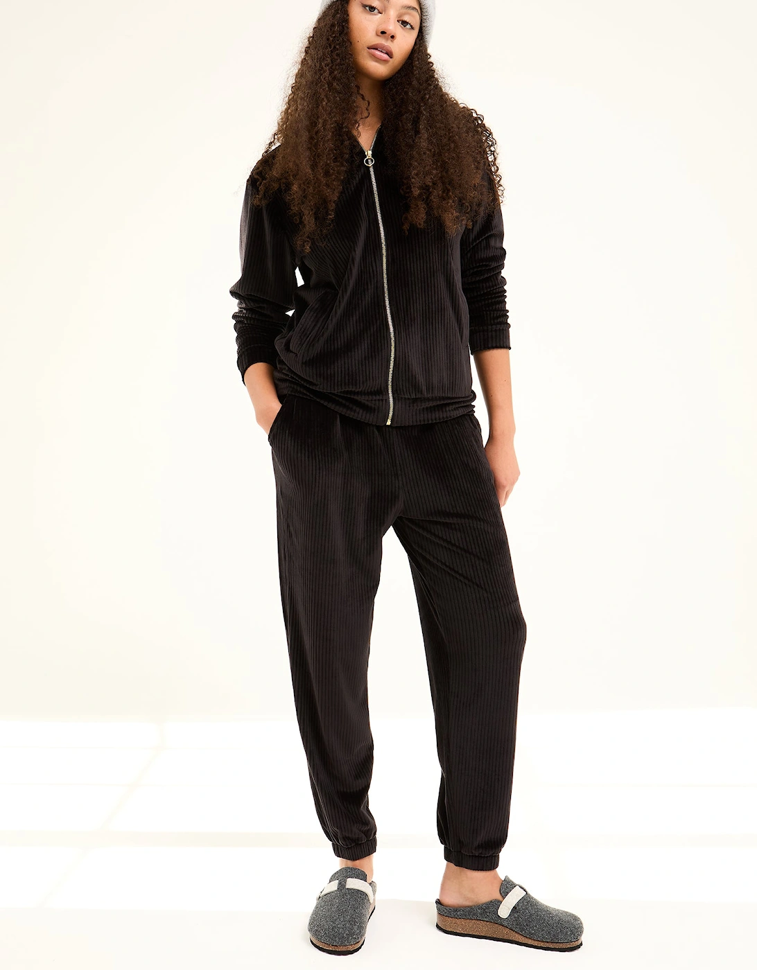 Velour Hoody Jogger Set in Black, 4 of 3