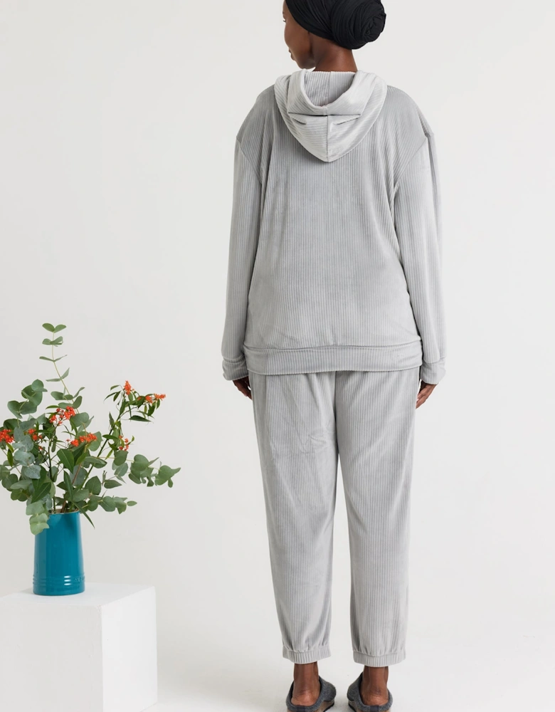 Velour Hoody Jogger Set in Grey