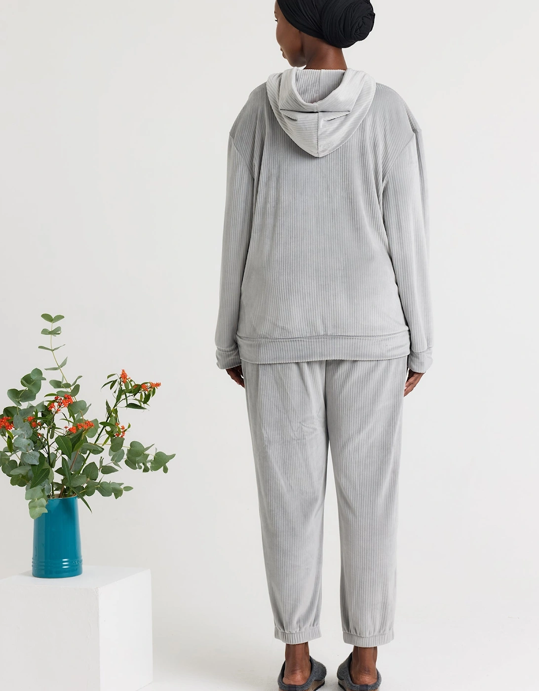 Velour Hoody Jogger Set in Grey