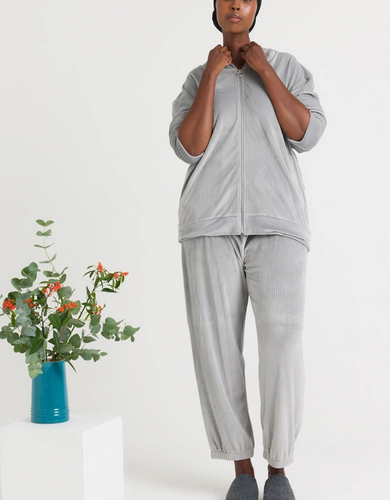 Velour Hoody Jogger Set in Grey