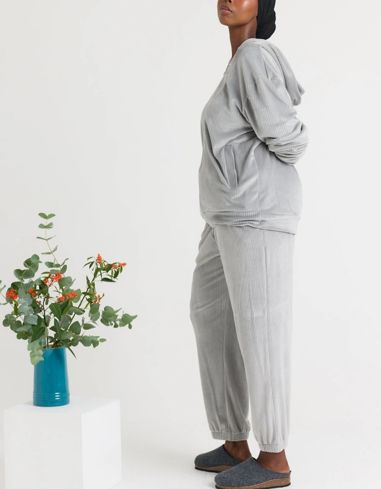 Velour Hoody Jogger Set in Grey