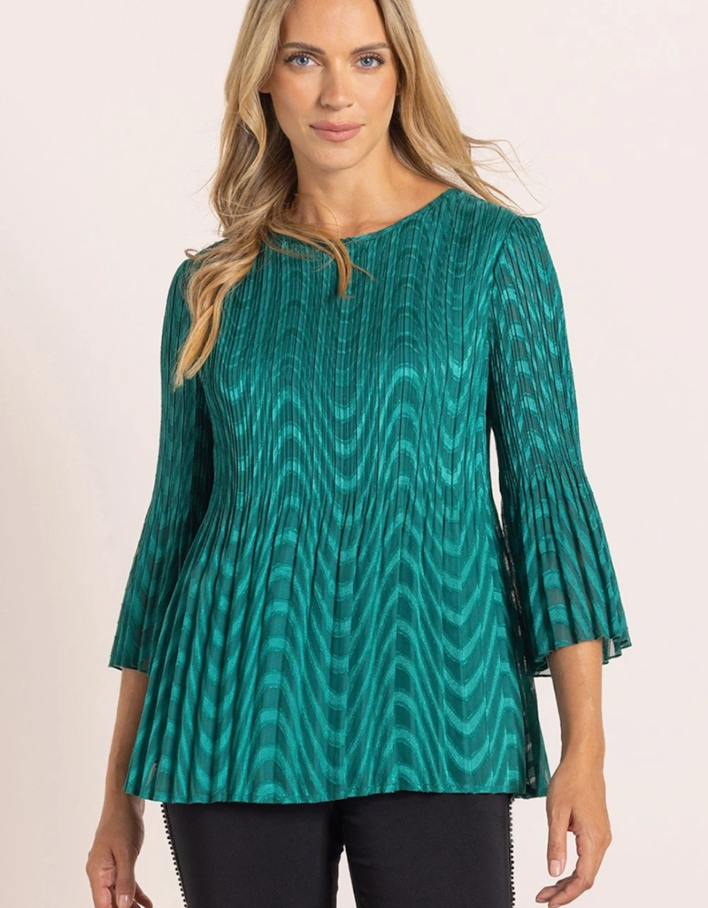 Pleated Flare Bell Sleeve Top