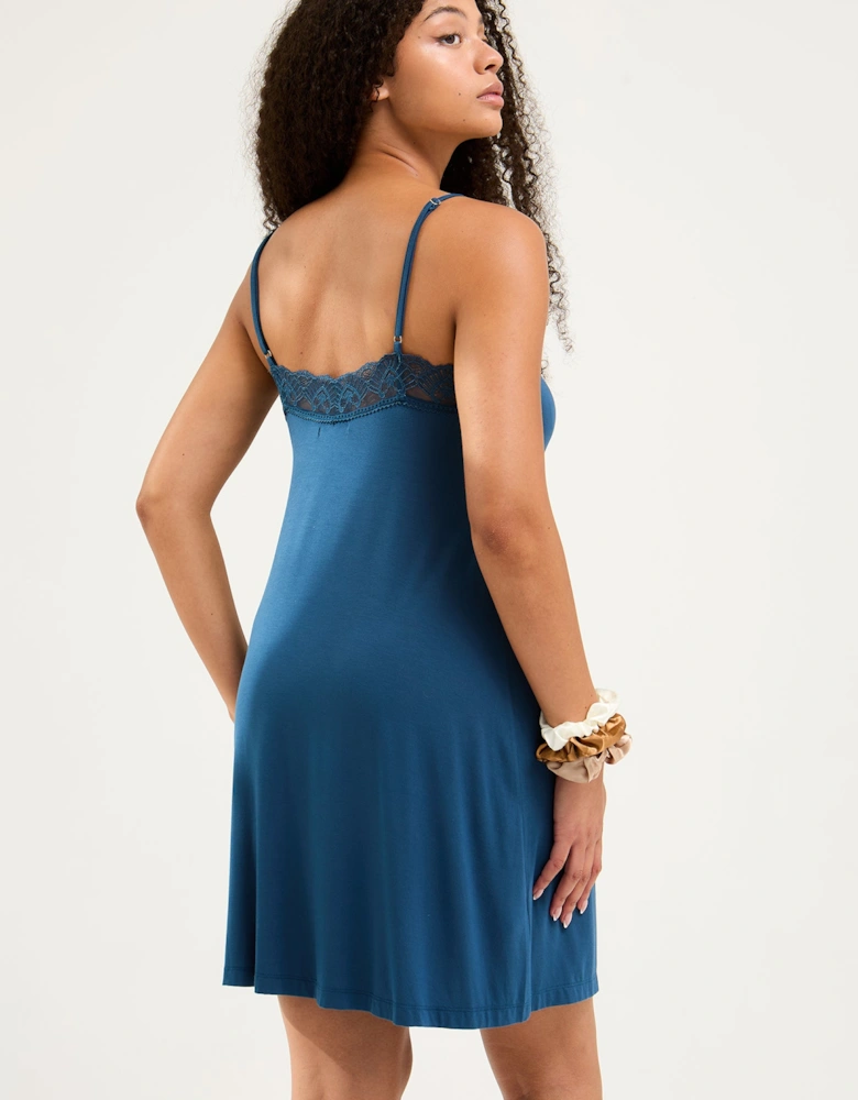 Bamboo Lace Chemise Nightdress in Teal