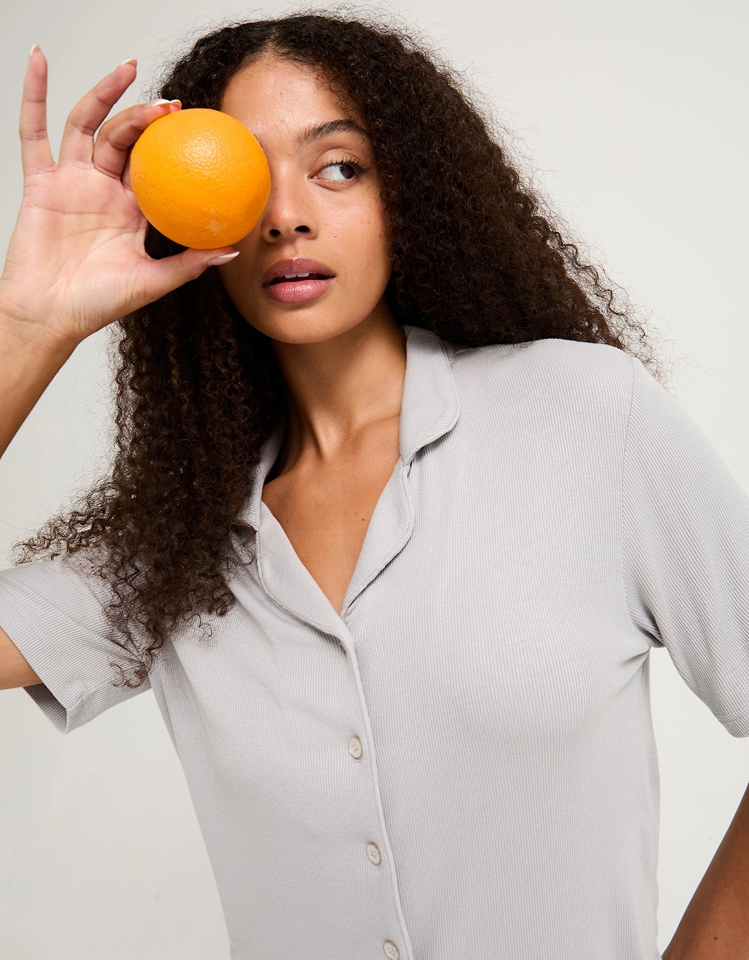 EcoVero Ribbed Shirt Capri Set in Grey