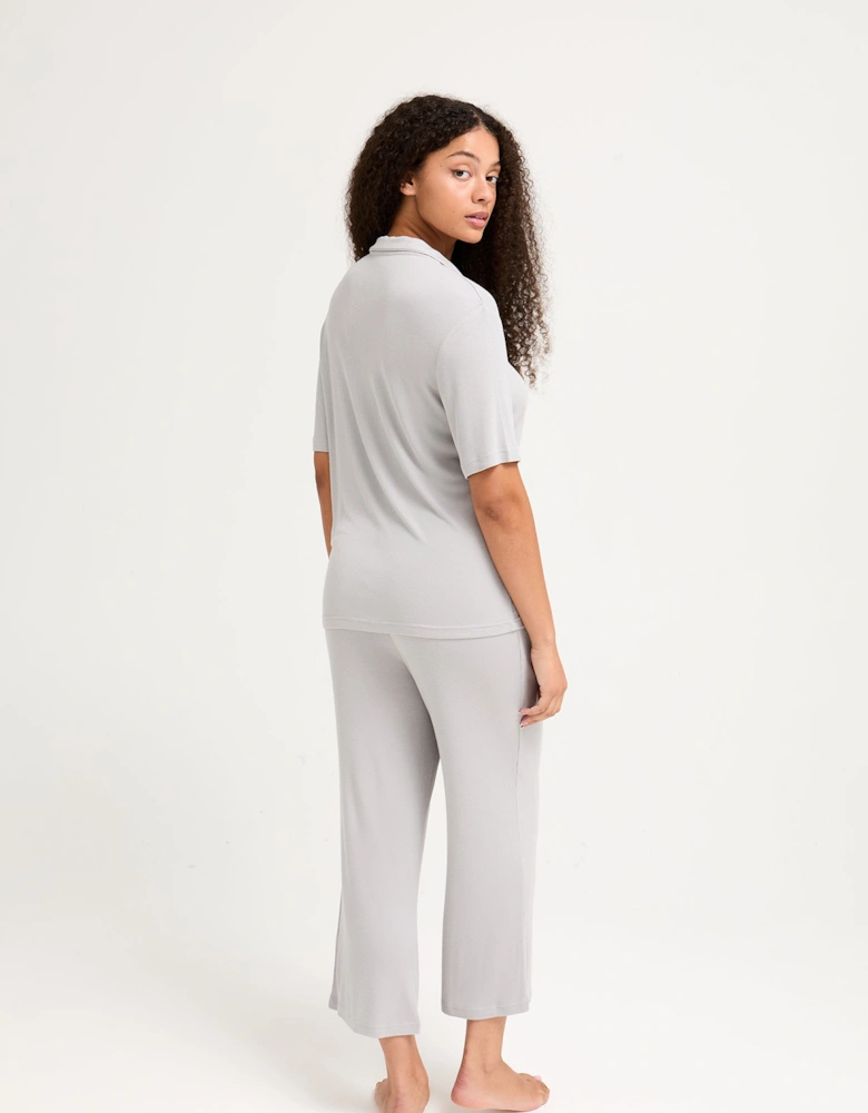 EcoVero Ribbed Shirt Capri Set in Grey