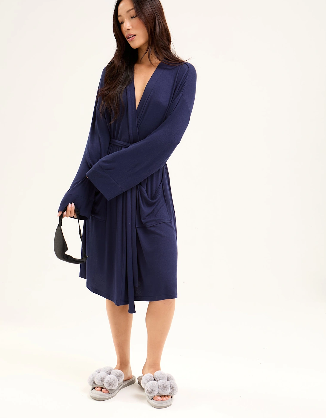 EcoVero Ribbed Robe in Midnight, 6 of 5