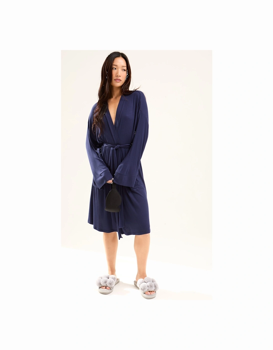 EcoVero Ribbed Robe in Midnight