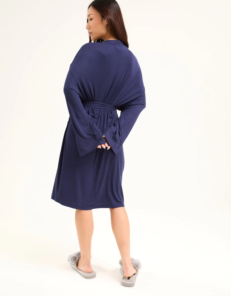 EcoVero Ribbed Robe in Midnight