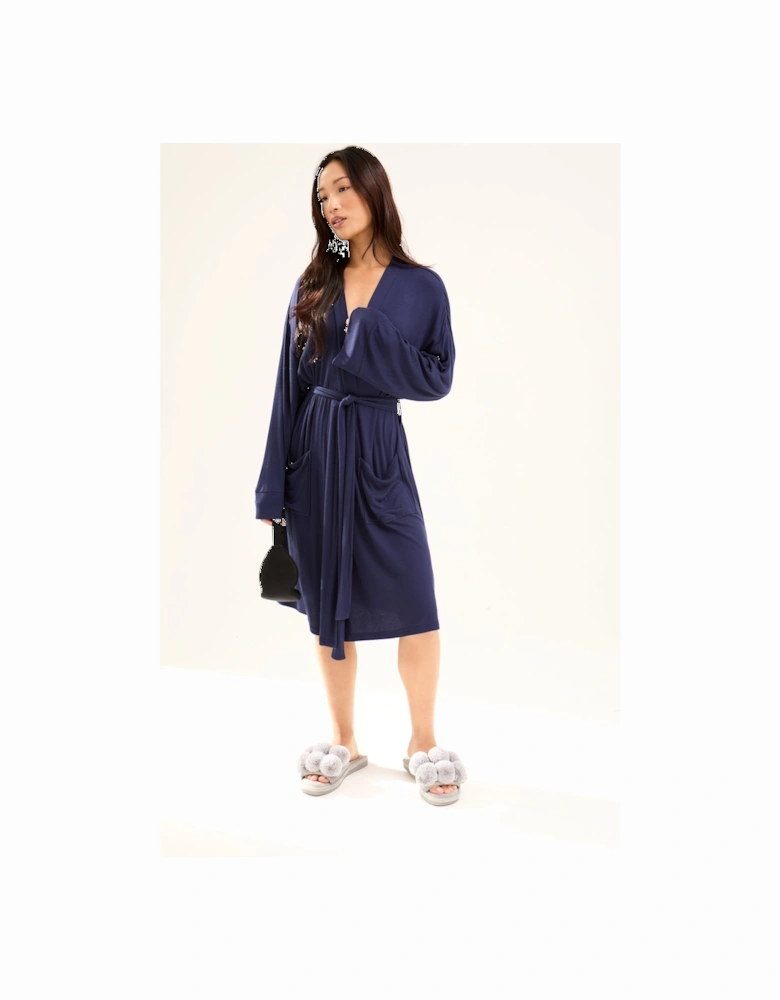 EcoVero Ribbed Robe in Midnight