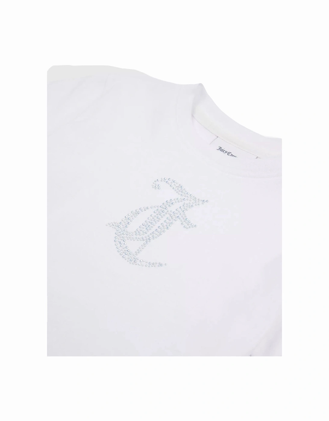 Girls White Logo Diamanté Top