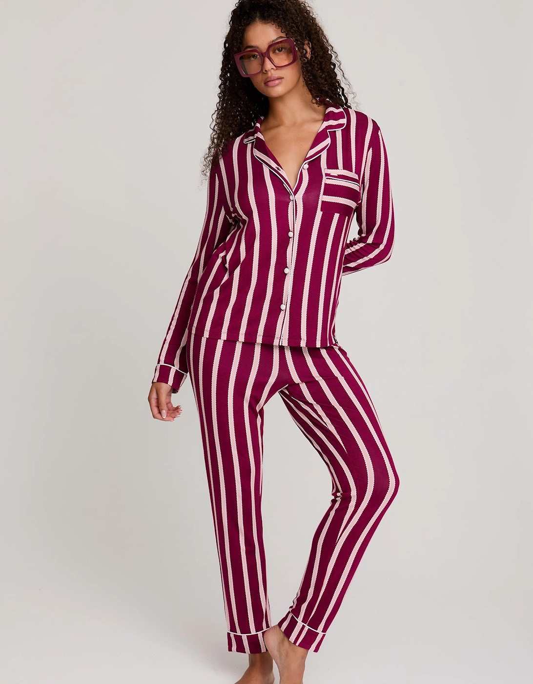 Bamboo Pyjama Set in Bordeaux Stripe, 5 of 4
