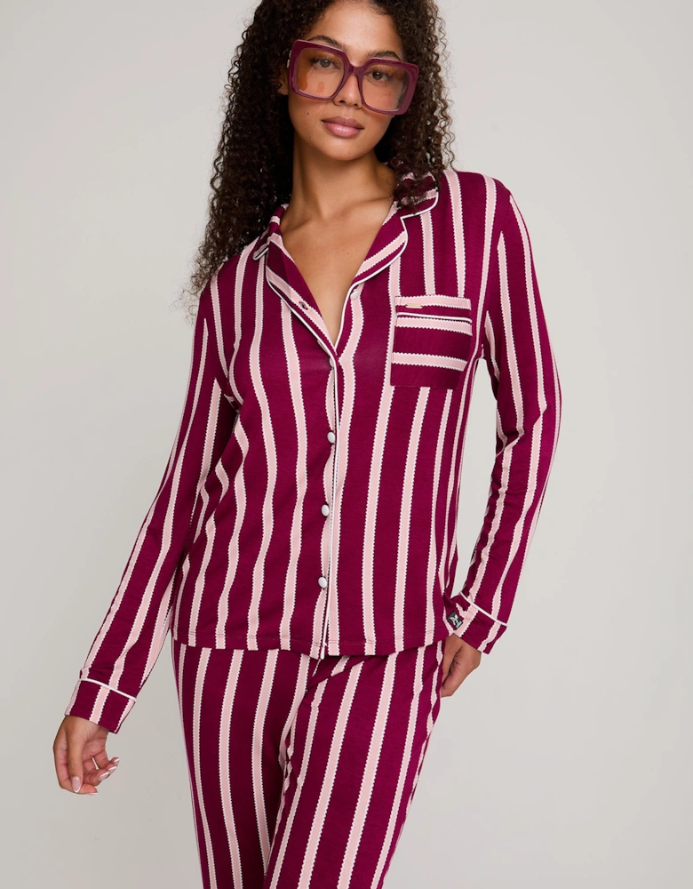Bamboo Pyjama Set in Bordeaux Stripe