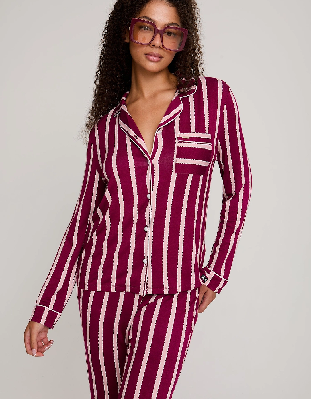 Bamboo Pyjama Set in Bordeaux Stripe