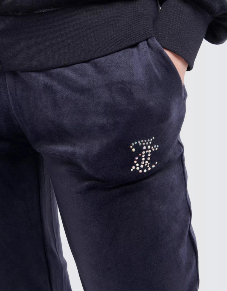 Girls Navy Velour Flare Leg Tracksuit