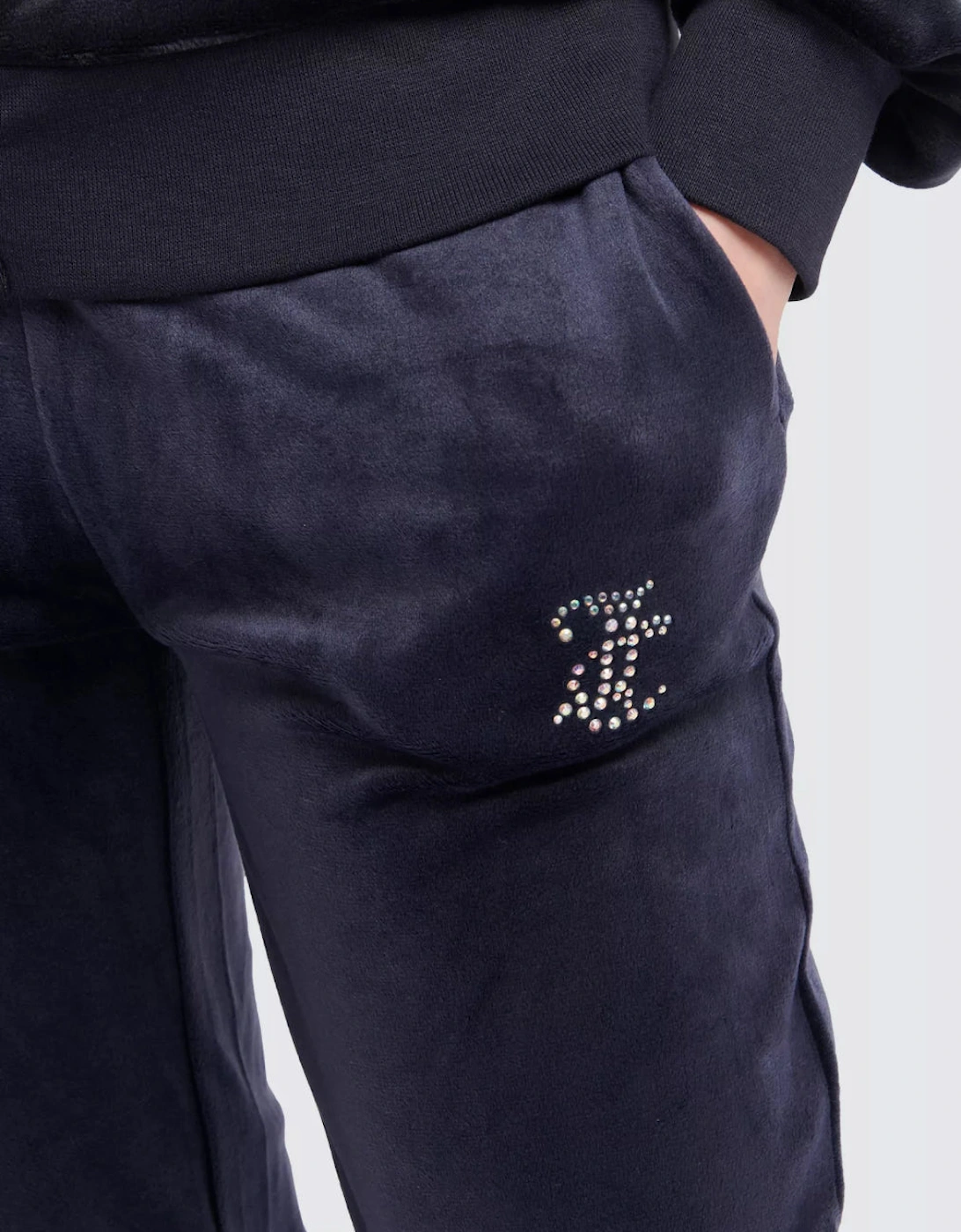 Girls Navy Velour Flare Leg Tracksuit