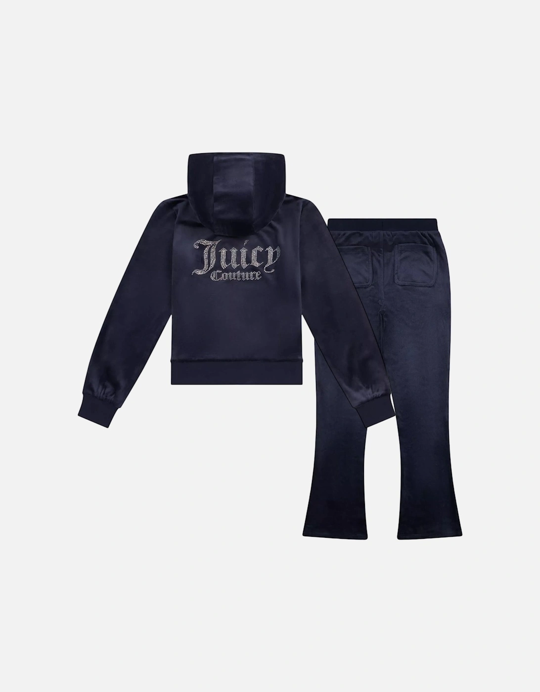 Girls Navy Velour Flare Leg Tracksuit
