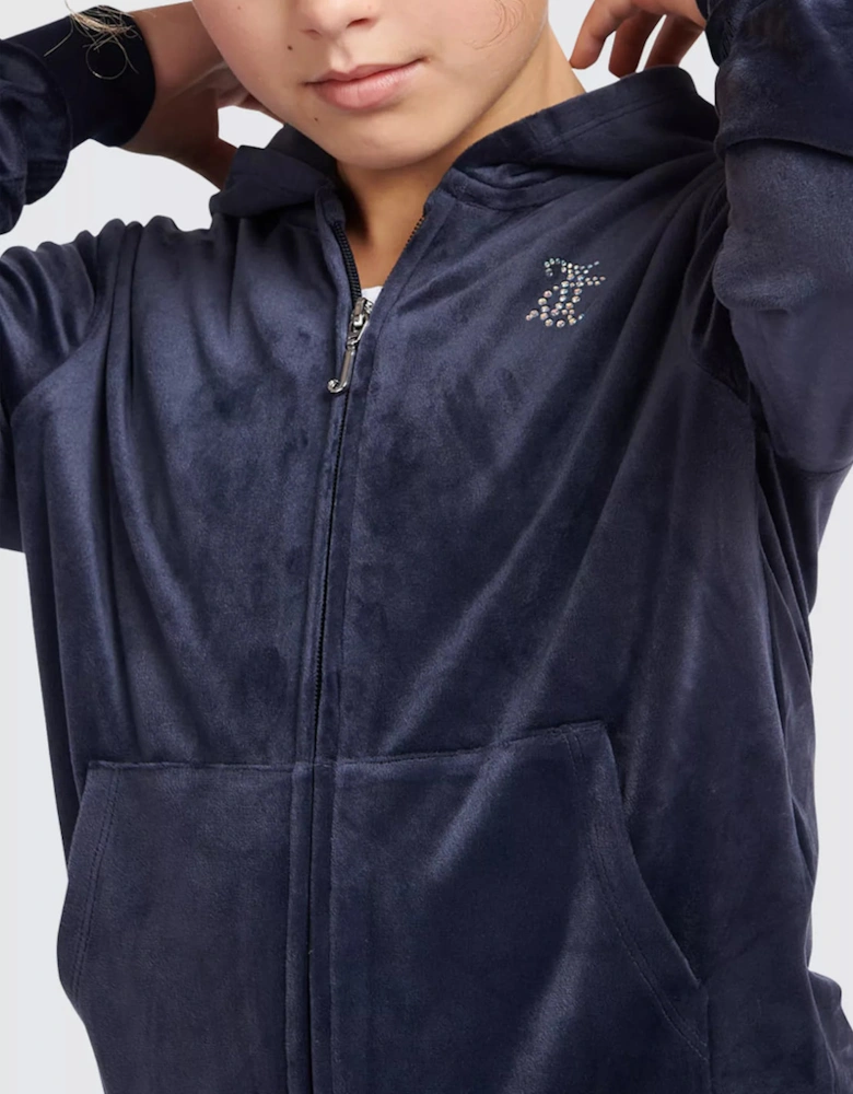 Girls Navy Velour Flare Leg Tracksuit