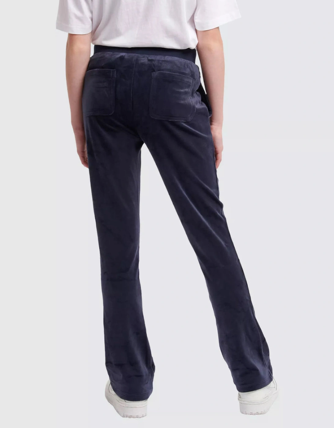 Girls Navy Velour Flare Leg Tracksuit