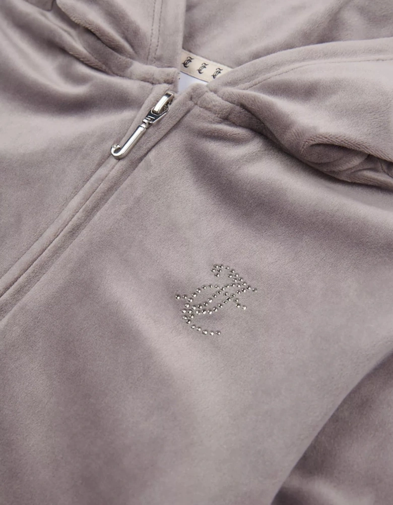 Girls Grey Mauve Velour Flare Leg Tracksuit