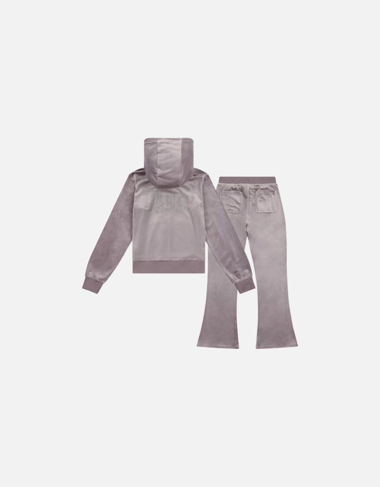 Girls Grey Mauve Velour Flare Leg Tracksuit