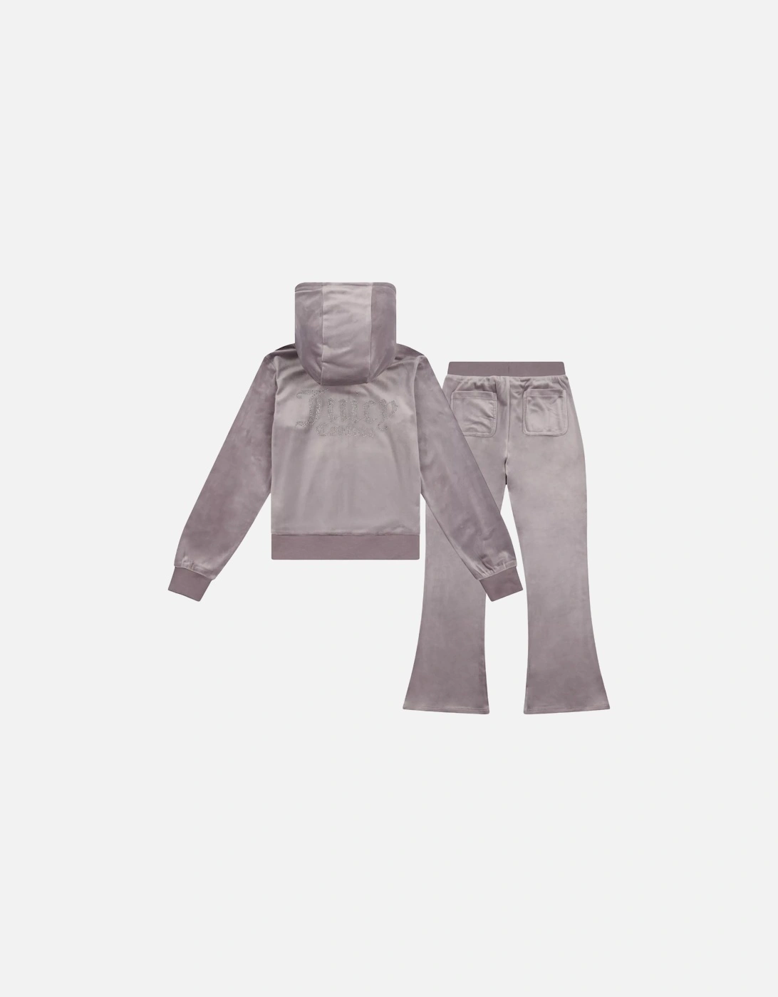 Girls Grey Mauve Velour Flare Leg Tracksuit