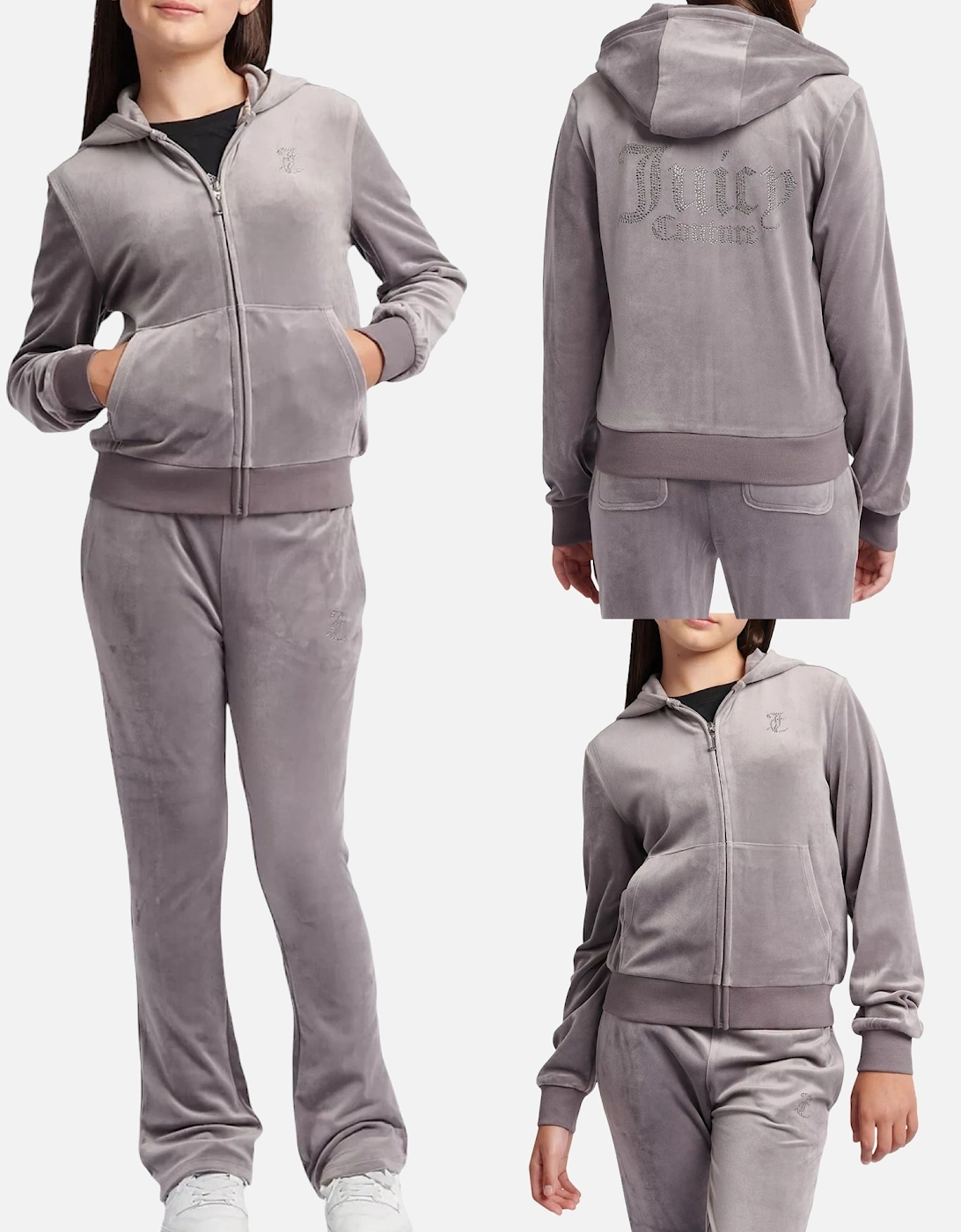 Girls Grey Mauve Velour Flare Leg Tracksuit, 7 of 6