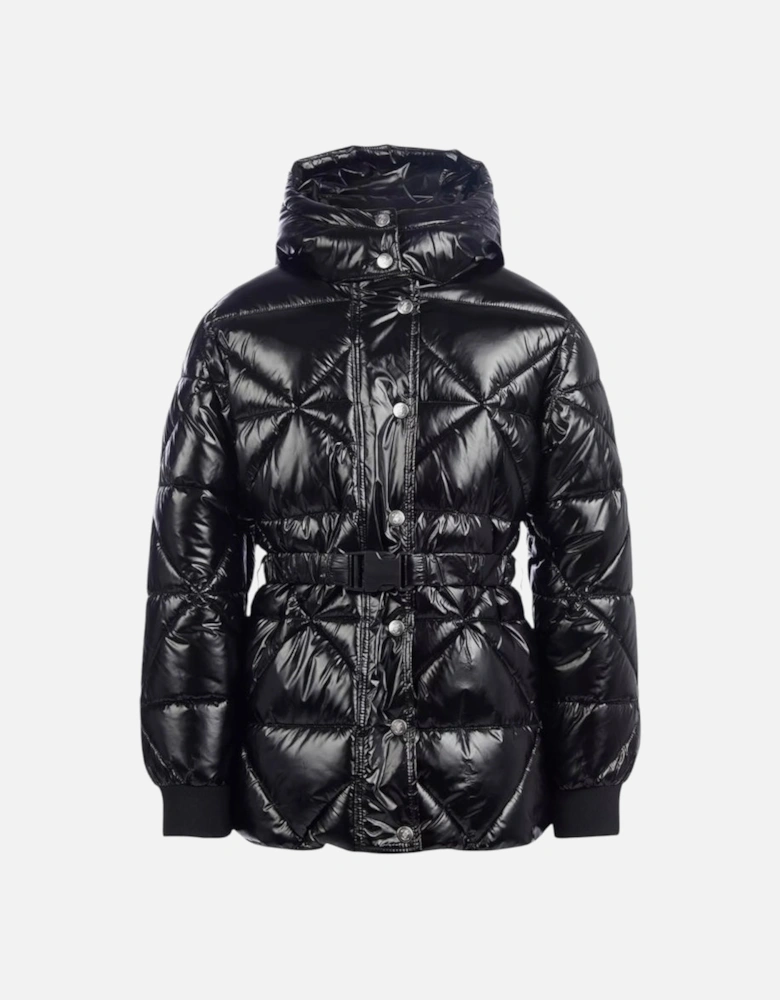 Girls Black Belted High Shine Coat