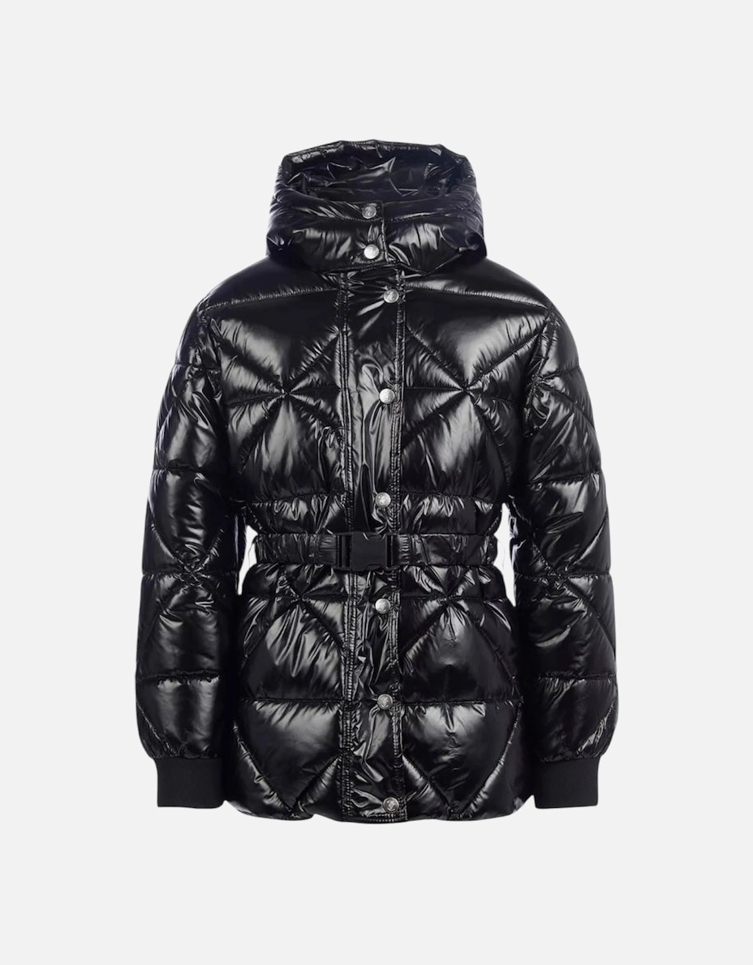 Girls Black Belted High Shine Coat