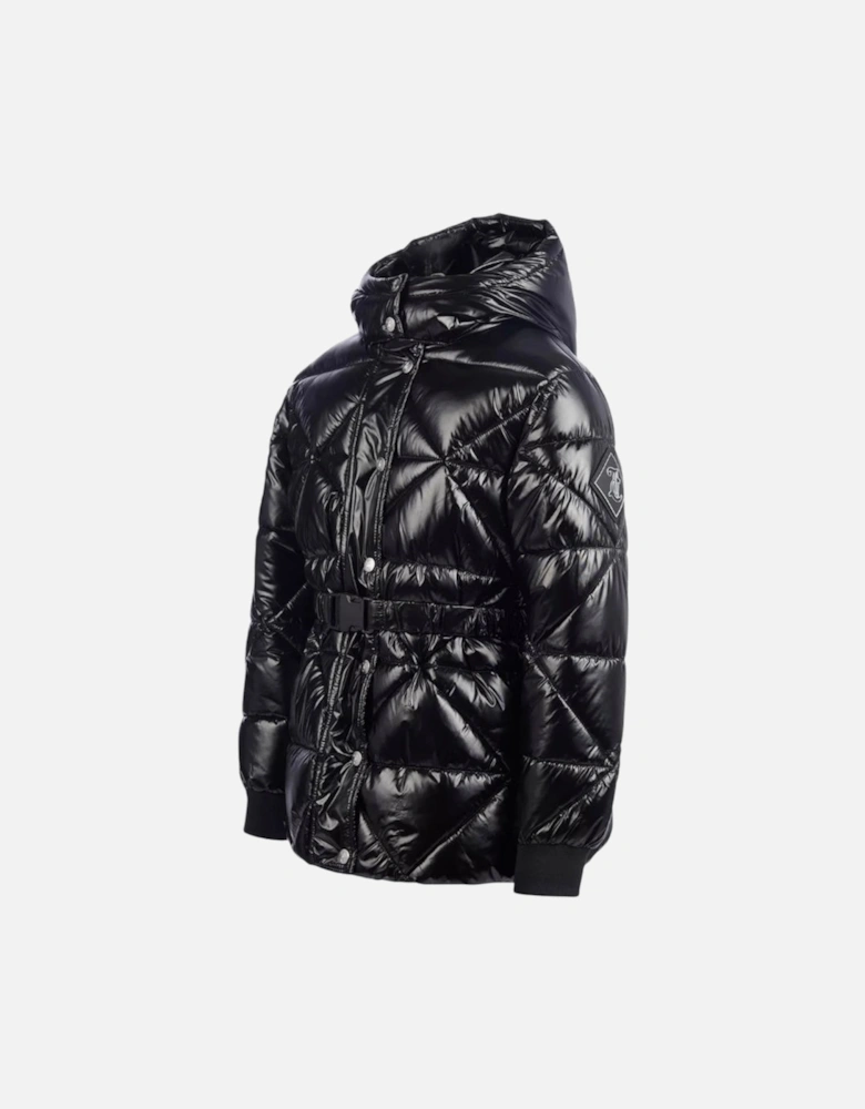 Girls Black Belted High Shine Coat