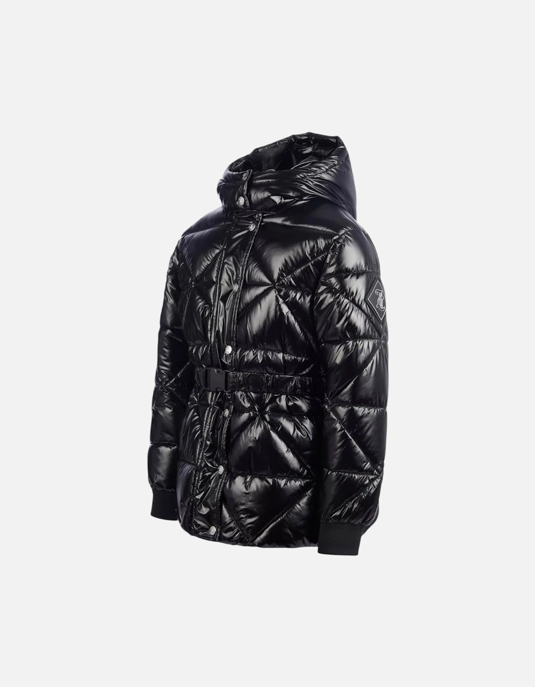 Girls Black Belted High Shine Coat