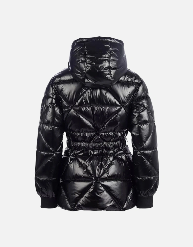Girls Black Belted High Shine Coat