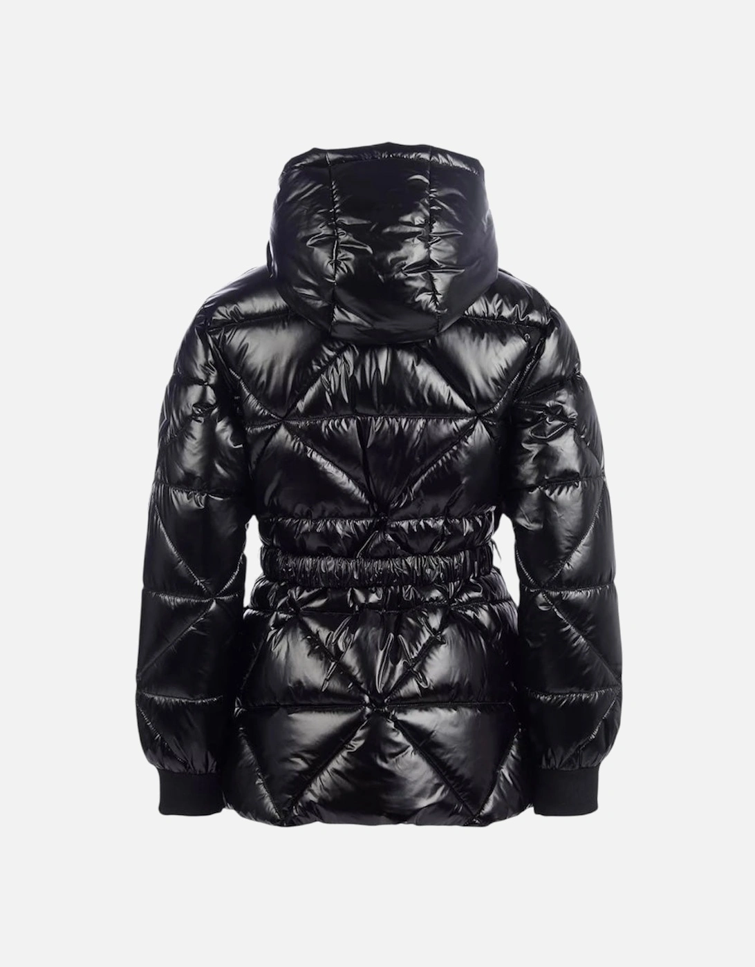 Girls Black Belted High Shine Coat