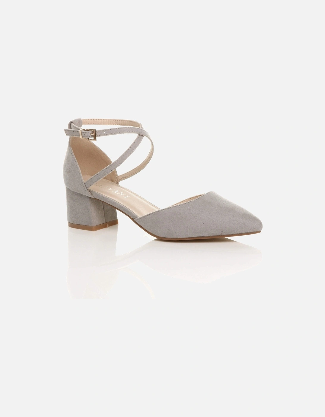 Mid Block Heel Crossed Strap Pointed Toe Faux Suede 2 Part Heels, 2 of 1