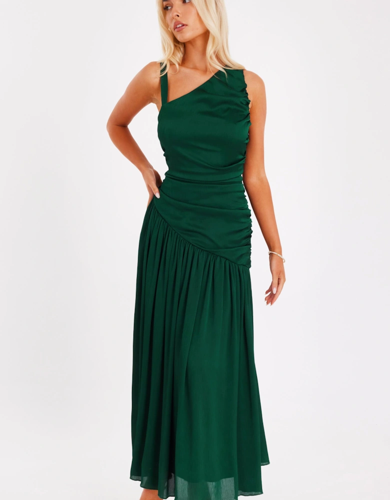 Green Asymmetric Drop Waist Midaxi Dress