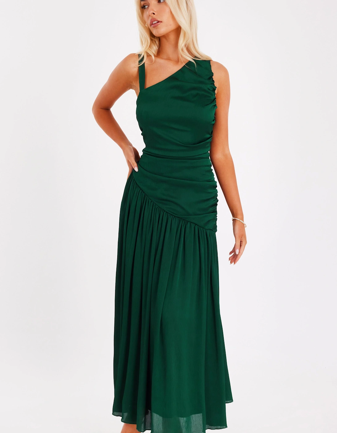 Green Asymmetric Drop Waist Midaxi Dress, 2 of 1
