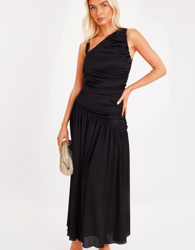 Black Asymmetric Drop Waist Midaxi Dress