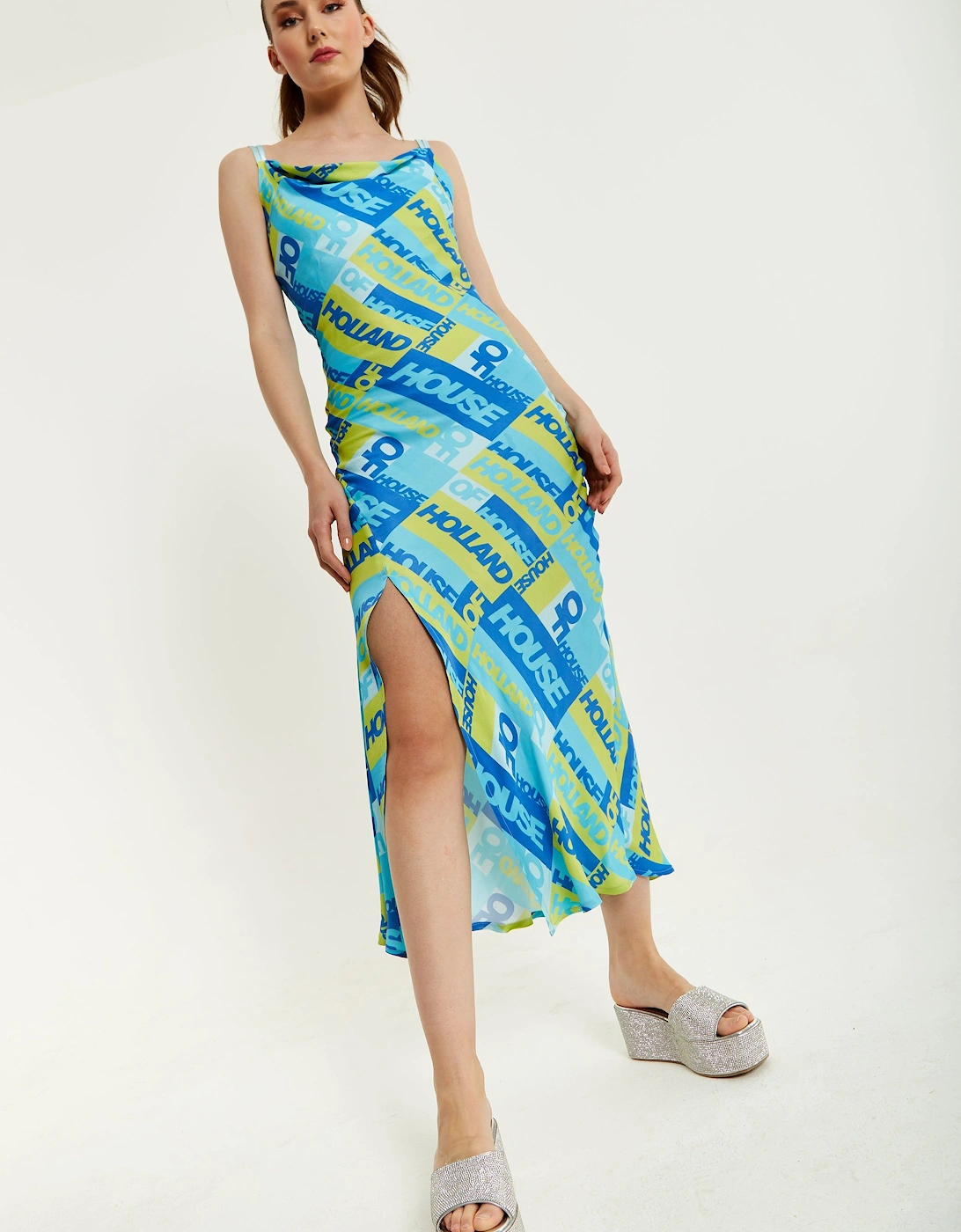 Printed Cowl Neck Midi Dress, 2 of 1