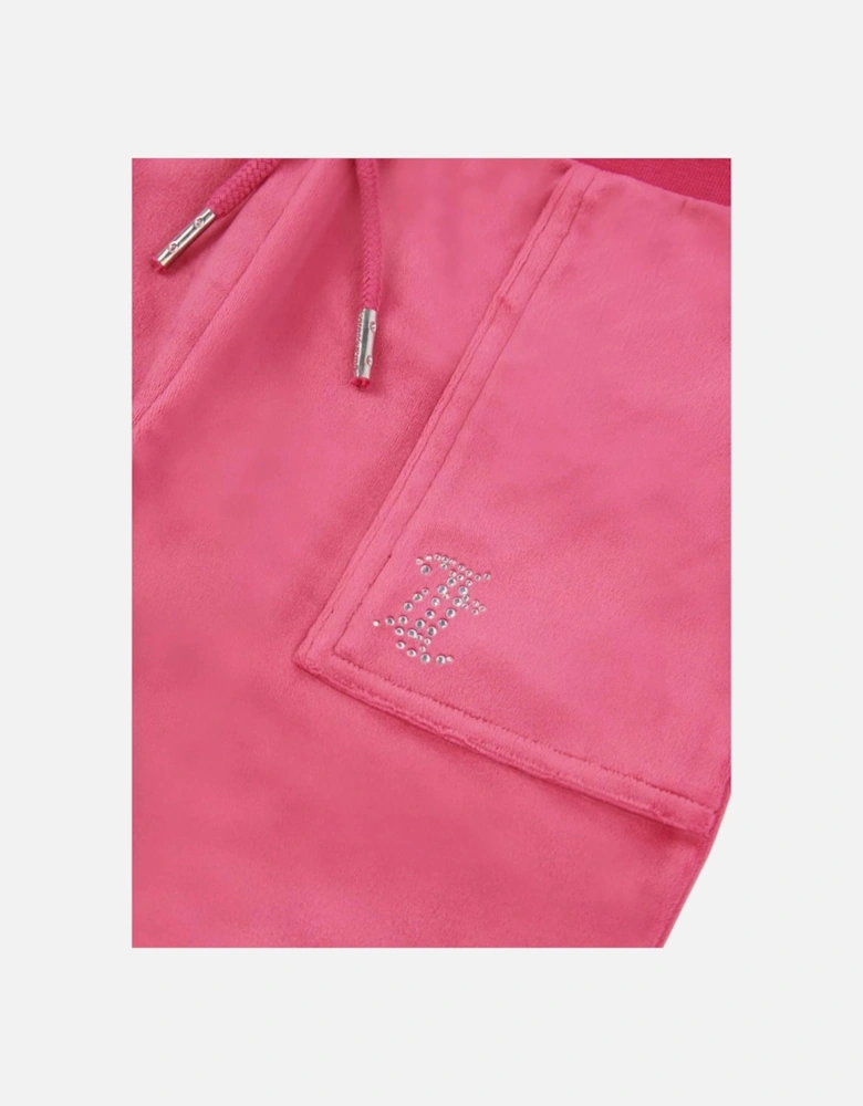 Girls Fuchsia Pink Velour Flare Leg Tracksuit
