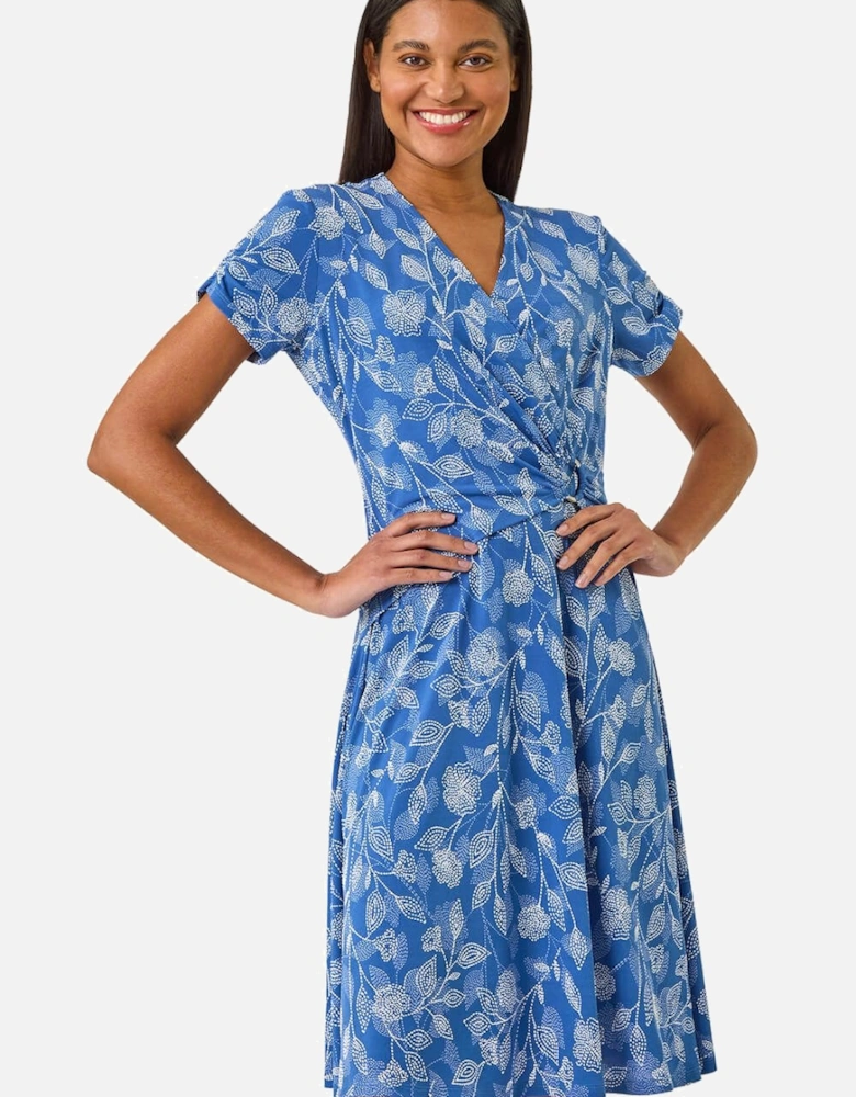 Floral Print Ring Detail Midi Dress