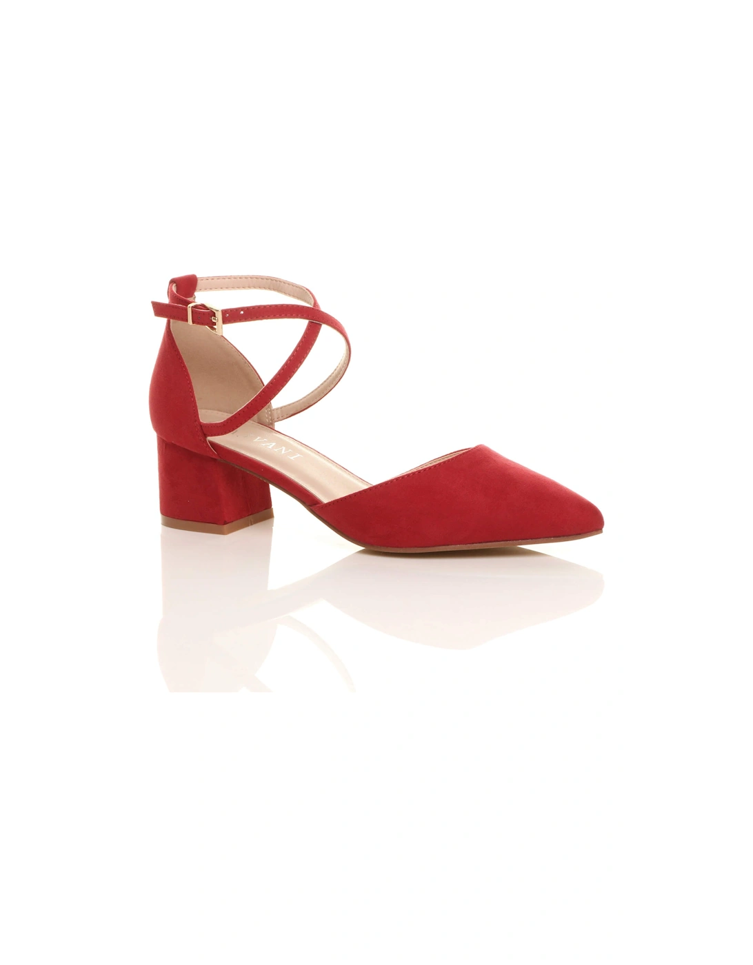 Mid Block Heel Crossed Strap Pointed Toe Faux Suede 2 Part Heels, 2 of 1