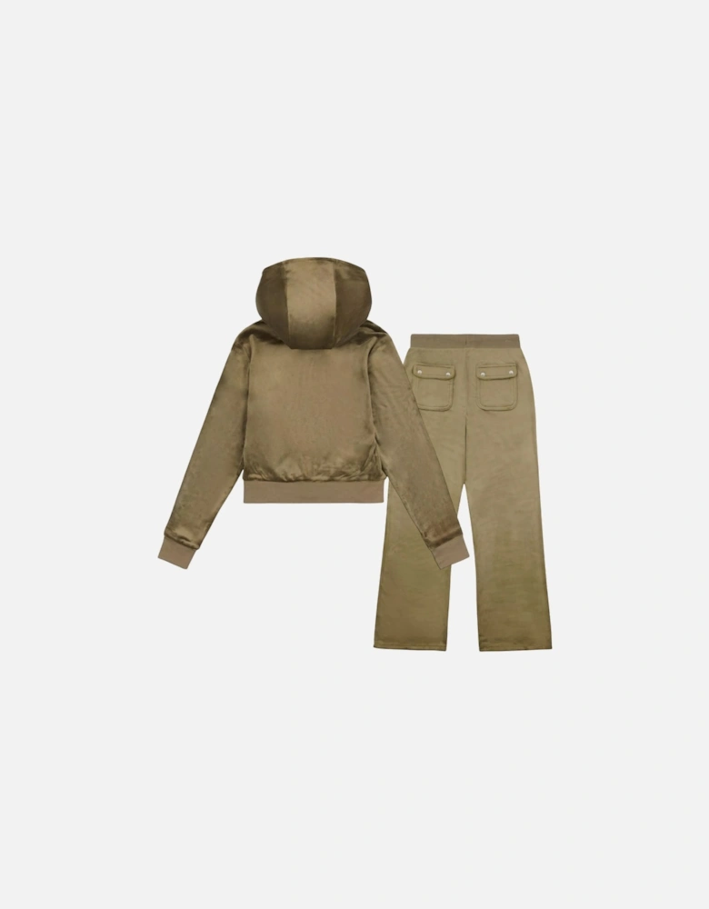 Girls Khaki Green Velour Flare Leg Tracksuit