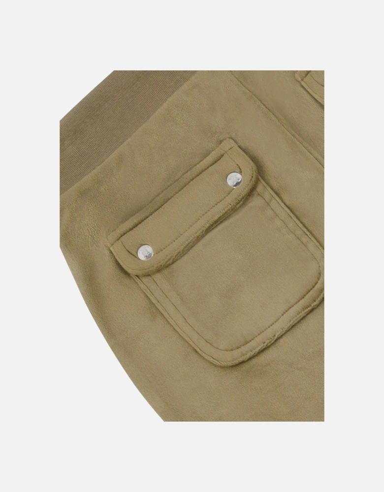 Girls Khaki Green Velour Flare Leg Tracksuit
