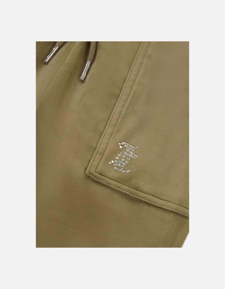 Girls Khaki Green Velour Flare Leg Tracksuit