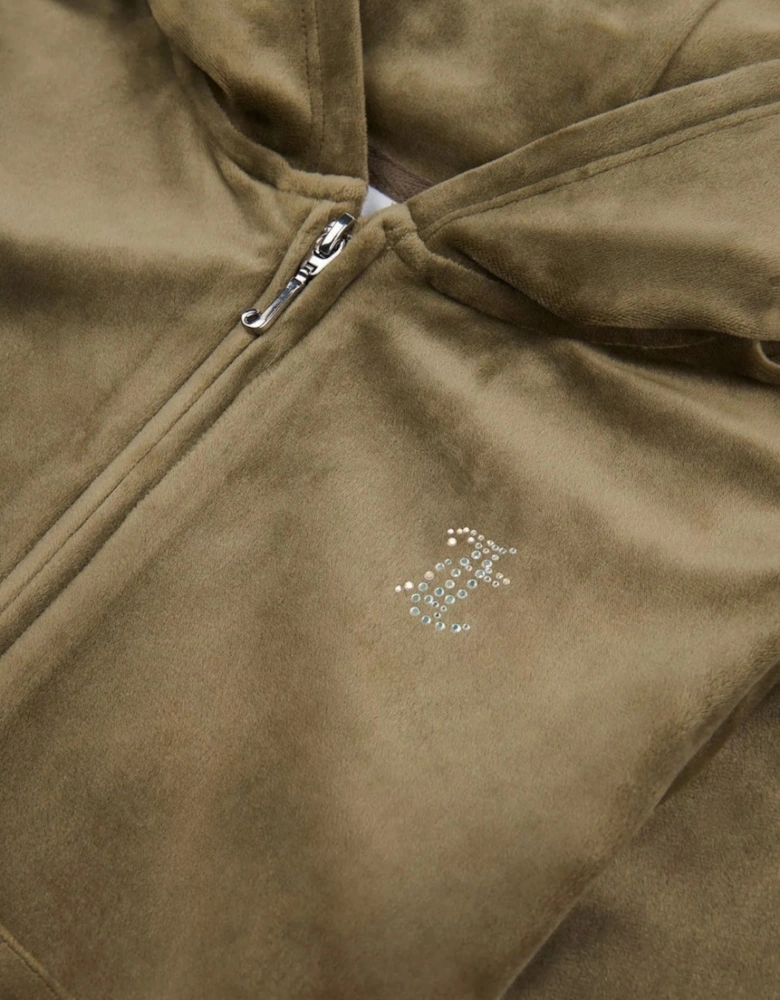 Girls Khaki Green Velour Flare Leg Tracksuit